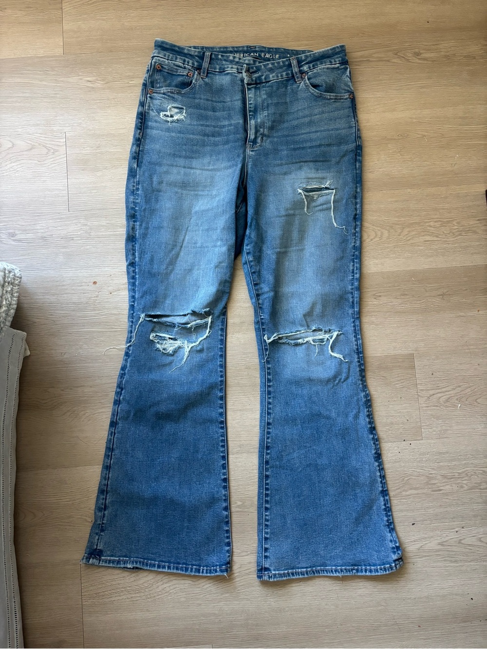 American Eagle Outfitters Distressed Blue Flare Jeans